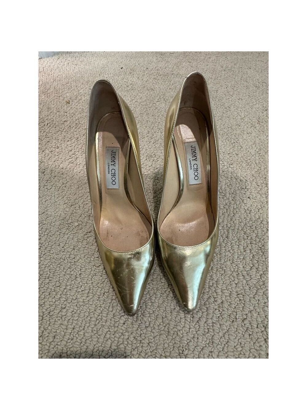 Jimmy Choo Romy 100 Gold Leather Stiletto Pumps Size 9 Women’s